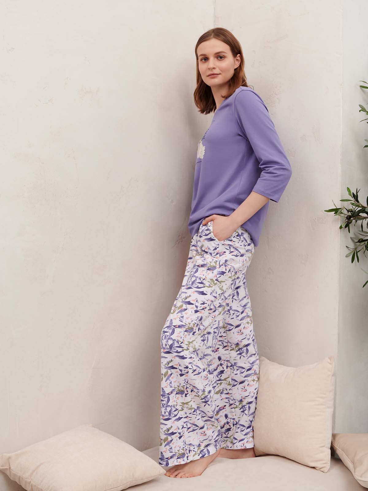 Комплект женский (Фуфайка д/рукав+Брюки) SISI LAVANDA