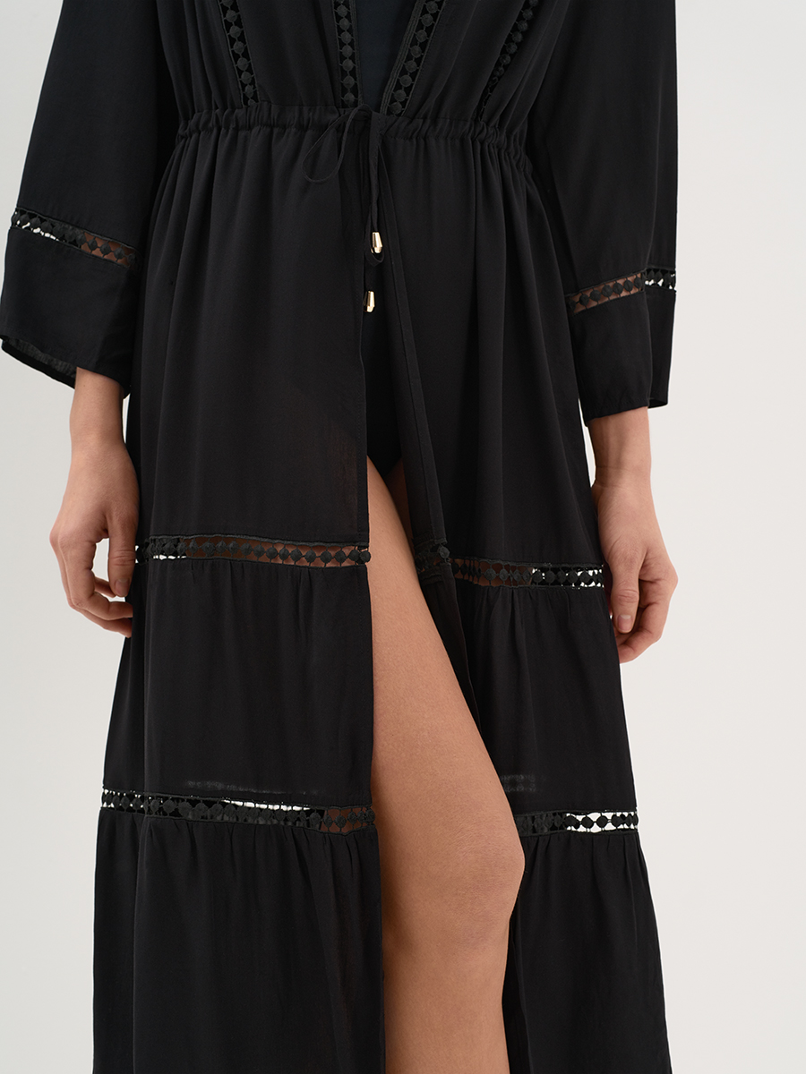 Si 0614K VISCOSA Туника пляжная жен.(длинный  рукав на кулиске с отделкой) удлиненная