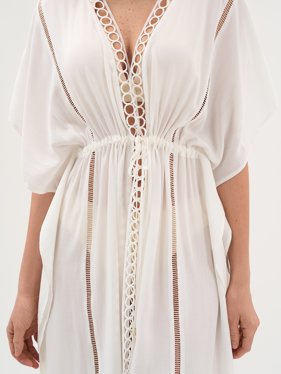 Si 0613K VISCOSA Туника пляжная жен.(кимоно на кулиске с отделкой) удлиненная