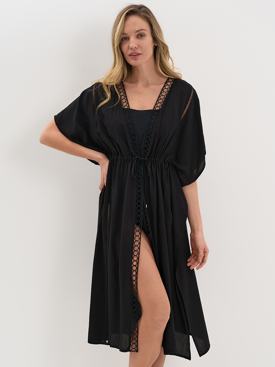 Si 0613K VISCOSA Туника пляжная жен.(кимоно на кулиске с отделкой) удлиненная